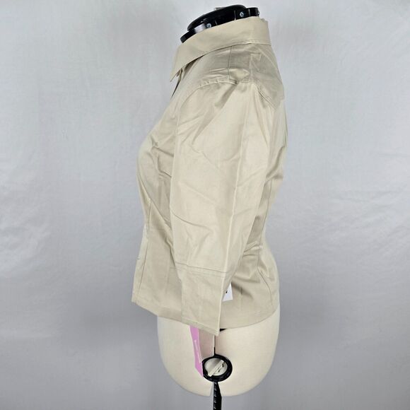Classiques Entier Women's L Petite Beige Tan Button Down 3/4 Sleeve Collar NWT - Picture 15 of 16